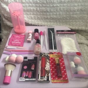 Pink and white makeup cosmetics bundle